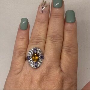 Silver ring with  citrine and tanzanite  stones size 8.5